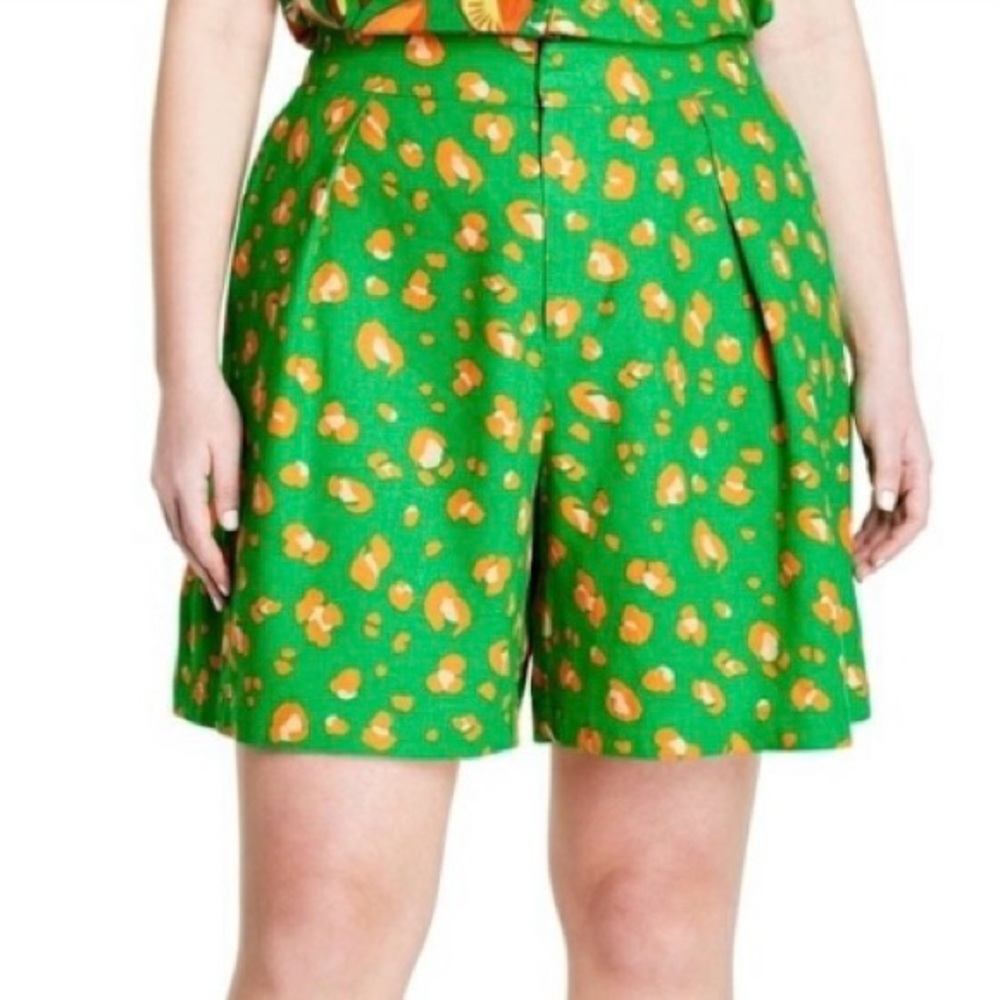 Tabitha Brown x Target NWOT Linen Blend Green Orange Leopard Bermuda Shorts Med